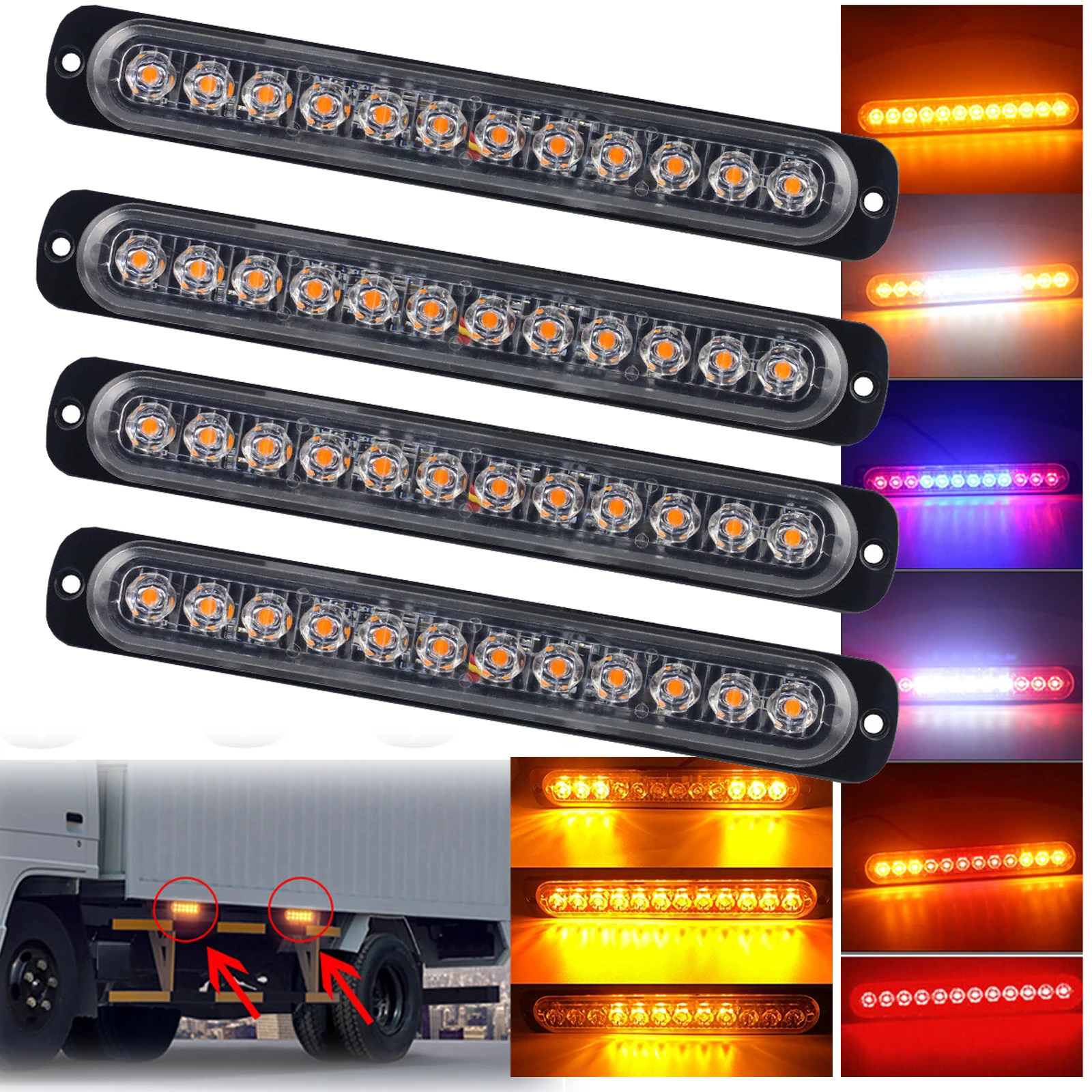 

4x 12 LED Ultra-thin Strobe Light Car Truck Side Emergency Warning Flashing Lamp Beacon Hazard Light Trailers Traffic Flash Lamp