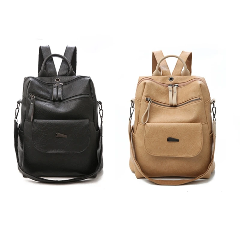 

Ladies Leather Backpack Female School Backpack Teenage Girl Vintage Large Multifunctional Mochila Solid Shoulder Bag