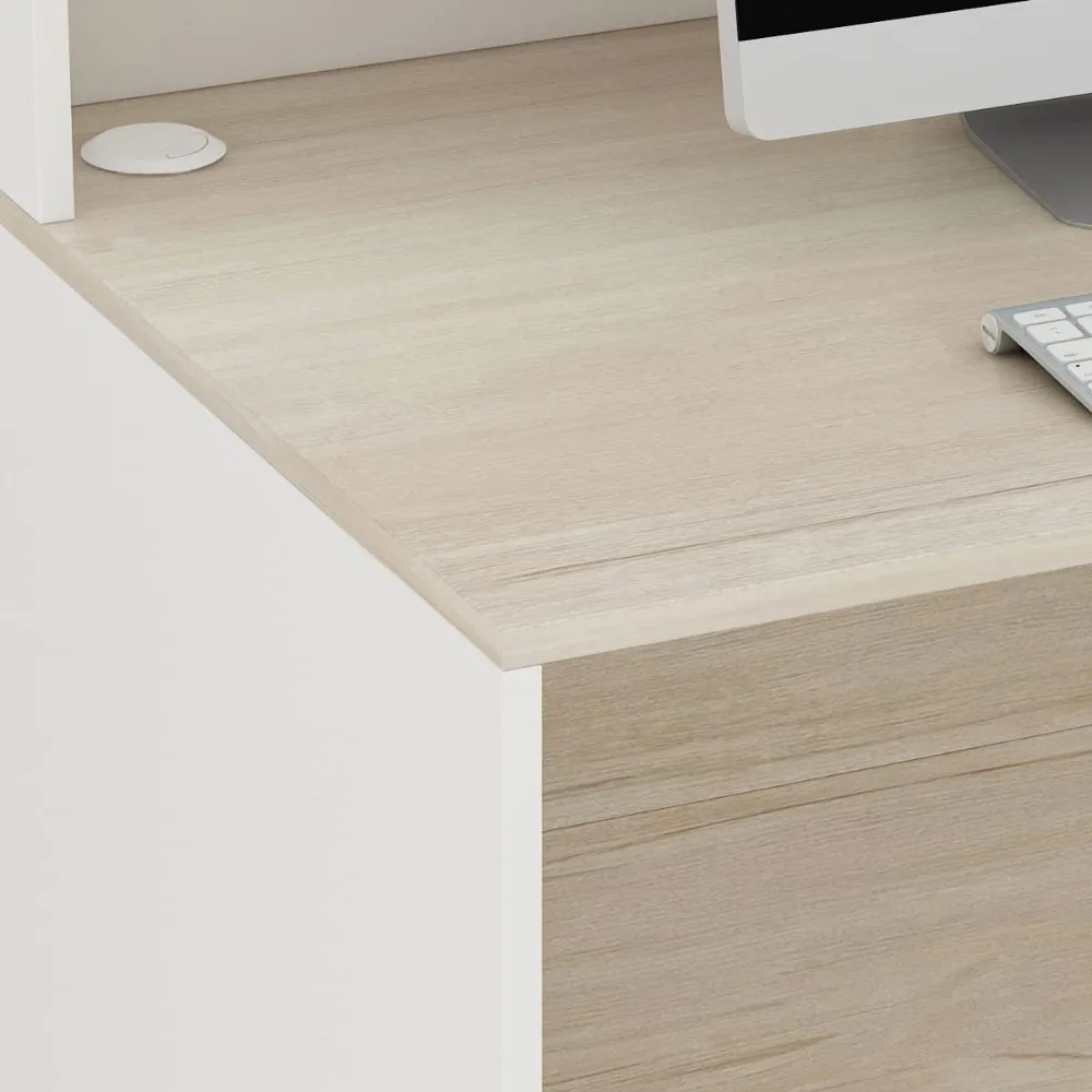 Computer Reception Desk with 1-Drawer Door Beige Modern Contemporary Rectangular Drawers