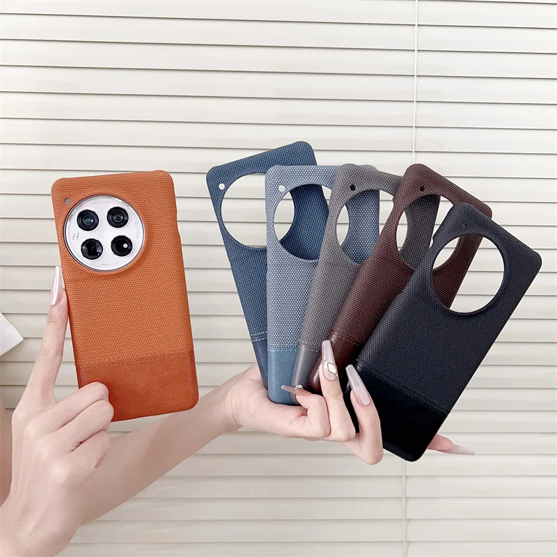 Canvas Cloth Leather Hybrid Luxury Back Case with Color Collision Design