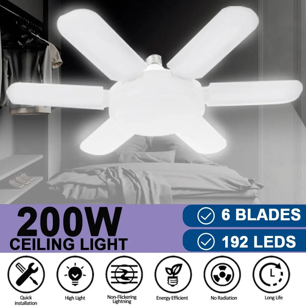 E27 20000LM Deformable LED Garage Light Bulb Adjustable Shop Ceiling Lamp Lights 
