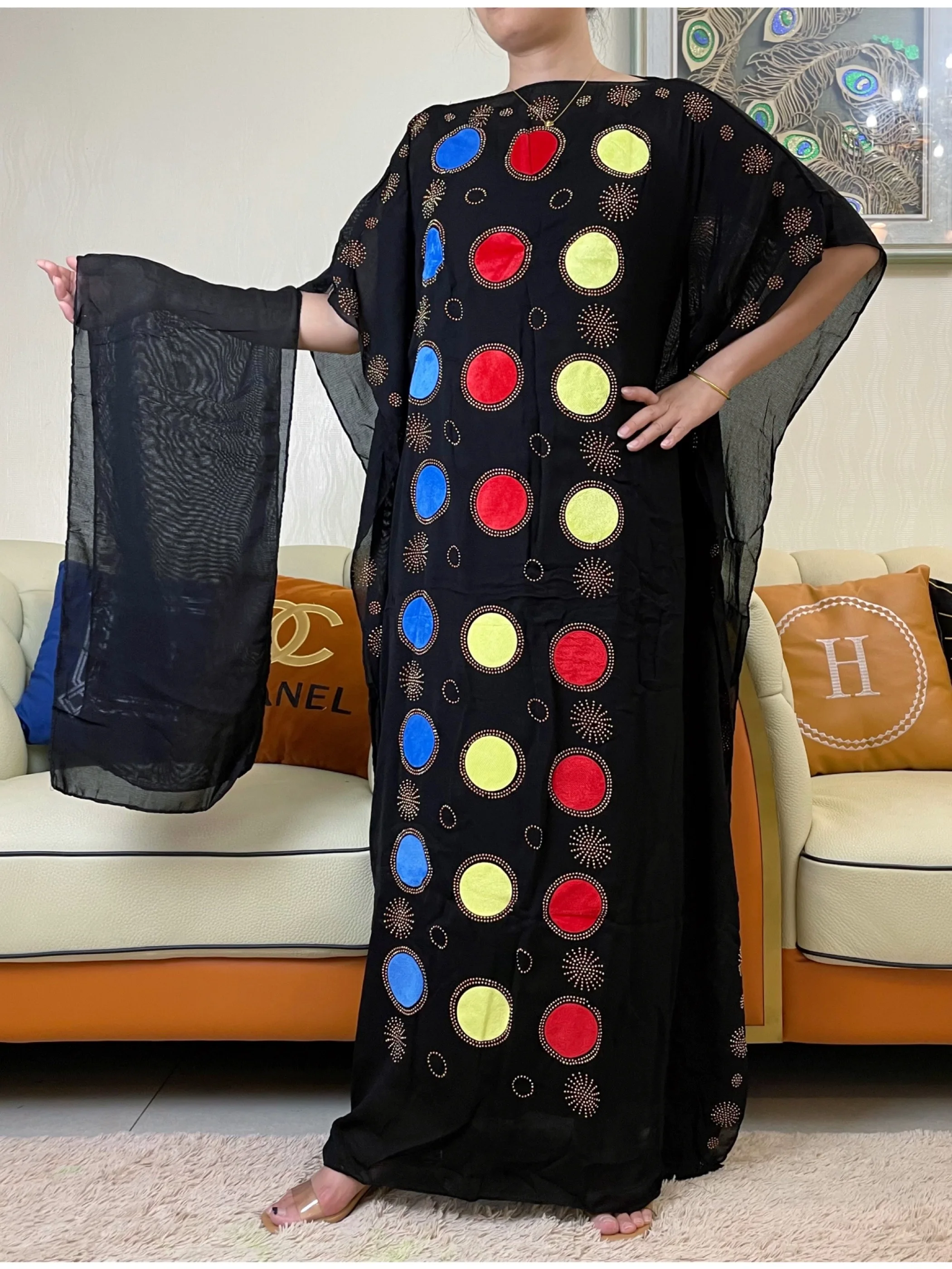 2023Dubai Abaya Arabic Dress Muslim Spring Clothing For Women Stick Diamond Free Size Flannelette Cloth  African Lady DR039