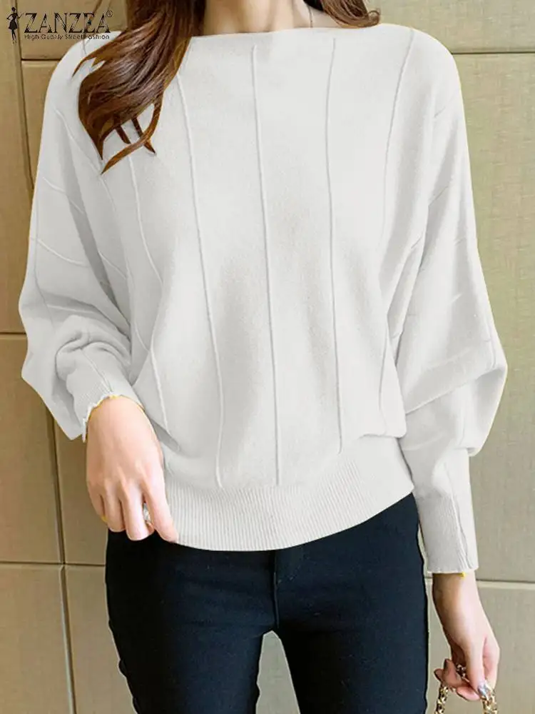 

ZANZEA Fashion Solid Blouse For Women Casual Long Sleeve O Neck Tops Elegant OL Work Shirt Knitted Blusas Female Chemise Tunic