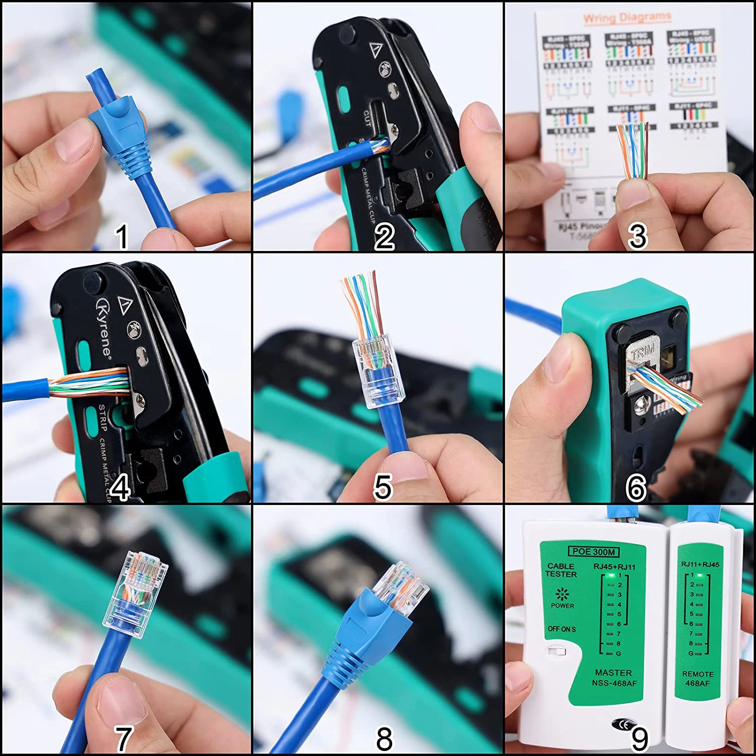Zoerax Pass Through Rj45 Crimp Tool Cat5e Cat6 Cat6a Cat7 Crimping Tool para Rj11 Rj12 Standard Conectores de Passagem Rj45 - Imagem 5