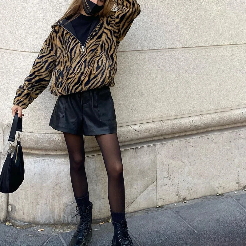 2024 New Y2k Girl Leopard Sweatshirts Fashion Women's Autumn Winter Zipper Hoodies Loose Oversized Harajuku E Girl Sexy Fur Tops