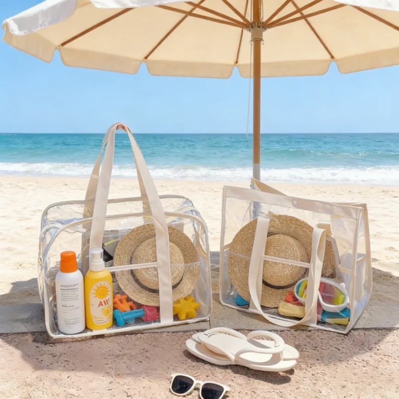 Clear PVC Waterproof Tote Bag - Large Versatile Organizer and Travel Beach Essential
