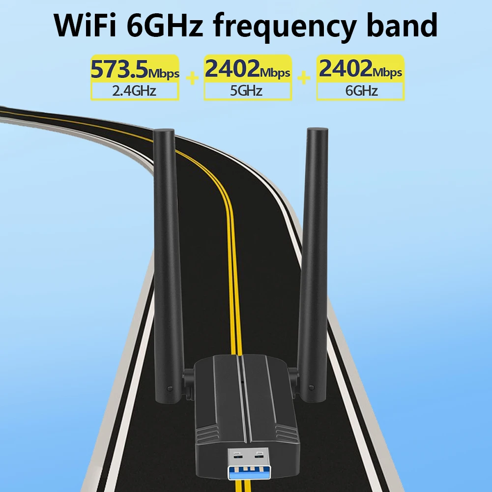 Adaptador Dongle Wifi com Tri-band Placa de Rede sem Fio Receptor Wlan Wifi6e Usb 3.0 Ax3000 2.4g 5g 6ghz Win10 11 - Imagem 6