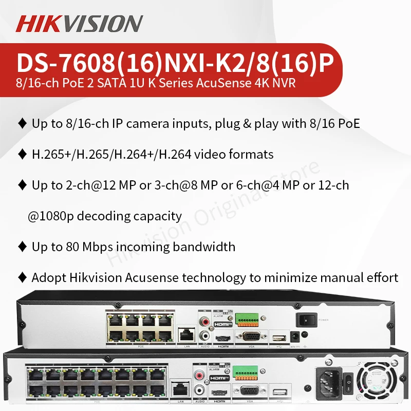 Hikvision AcuSense 4K NVR 4 8 16 canali Videocamera IP Videoregistratore PoE NVR DS-7604NXI-K1/4P DS-7608NXI-K2/8P DS-7616NXI-K2/16P - immagine 3