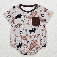 Wholesale Kids Newborn Western Bubble One-piece Coverall Bodysuit Baby Boy Toddler Short Sleeves Rodeo Romper Jumpsuit Clothing 1