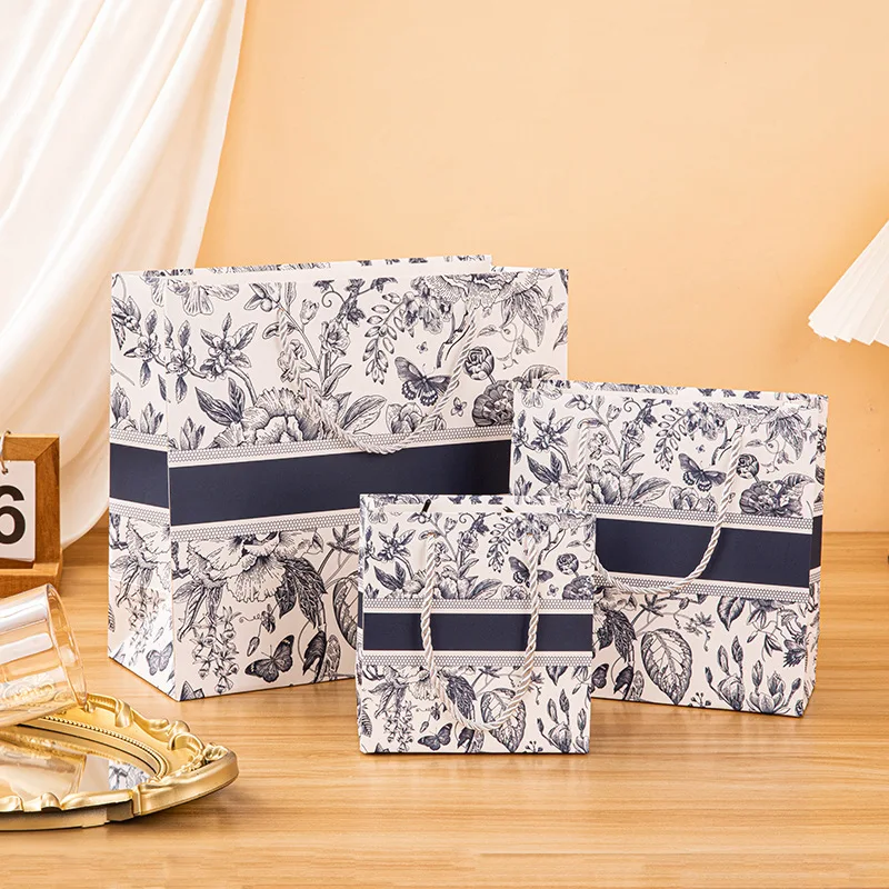 Gift Bags Mother's Day Gift Wrapping Bags Floral Paper Tote Pouch Birthday Paper Storage Premium Wrap Storage with Ribbon