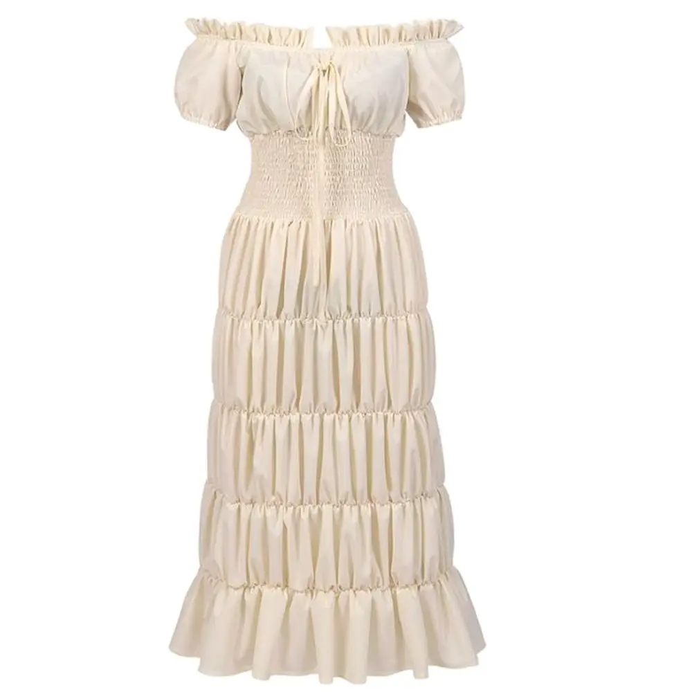 

Victorian Dress Women Elastic Waist Dress Medieval Off Shoulder Elegant Evening Gown Dresses Short Sleeve Dress Up Renaissance