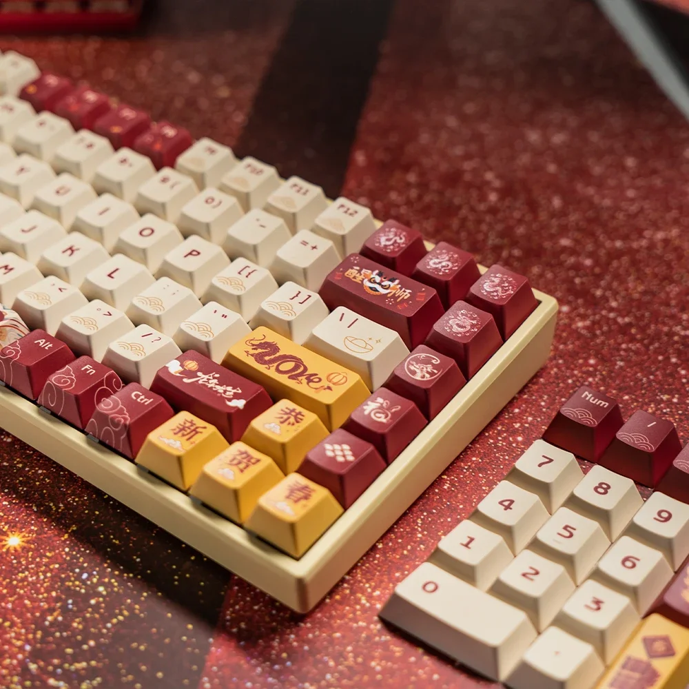 Dragon Year Keyboard Cap Grupo Boa Sorte Tintura Subbed Perfil de Cereja Pbt Grosso 87 Tkl 104 Ansi Xd64 Bm60 Xd68 Xd84 Bm87 Bm65 - Imagem 4