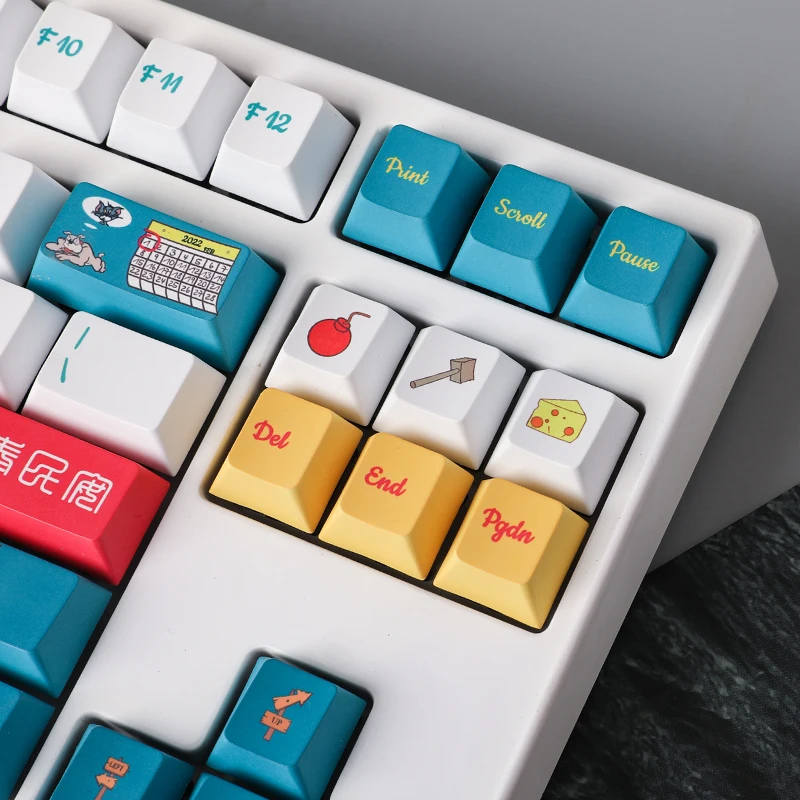 Teclas Tom Jerry Verde e Branco Anime Pbt Sublimação Keycap Cherry Perfil para Teclado Mecânico 61 68 84 87 104 108 137 - Imagem 5