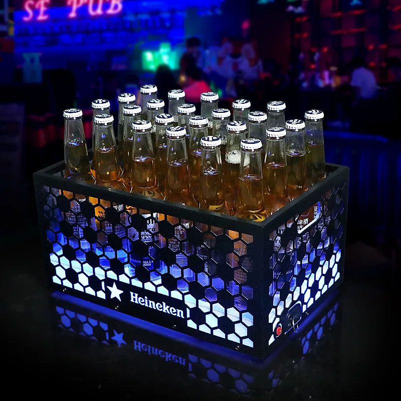 New iron frame hollow luminous football ice bucket nightclub party KTV beer barrel red wine basket wine holder stand