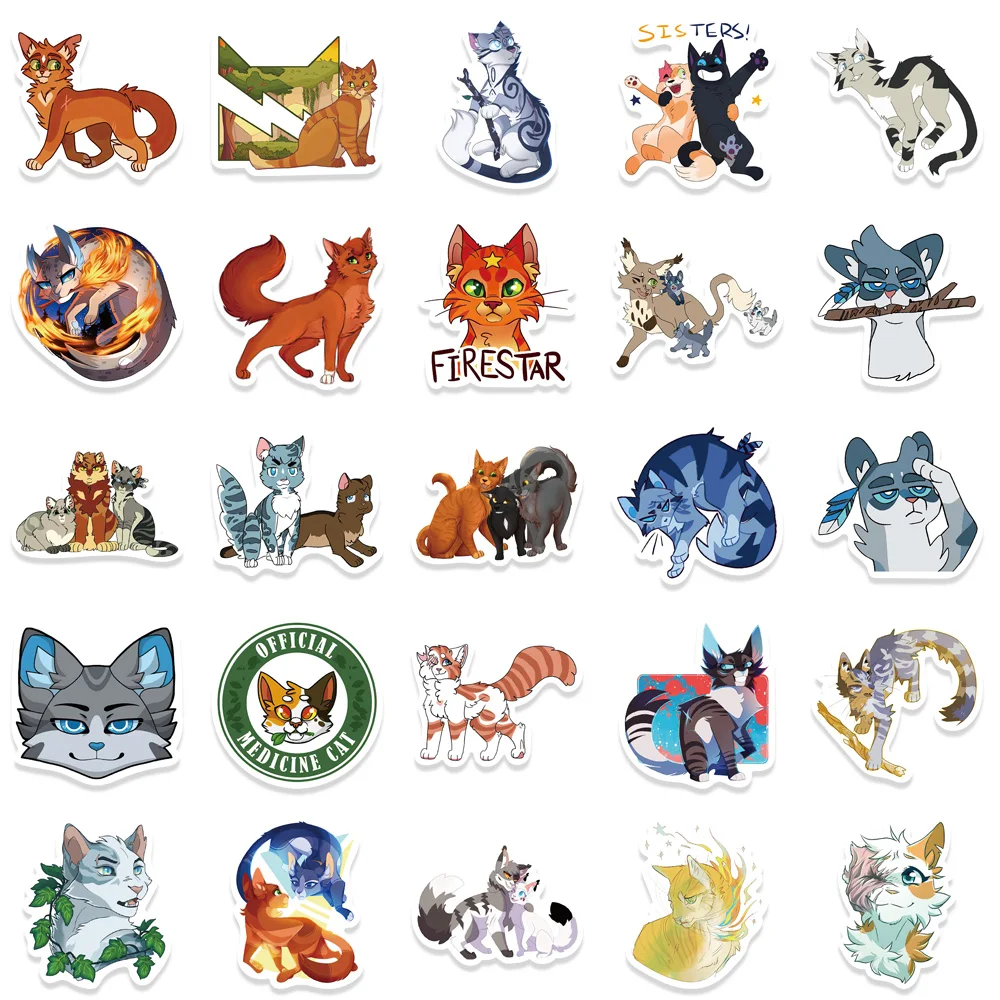 10/52Pcs Cartoon Warriors Cats stickers Graffiti Waterproof Vinyl