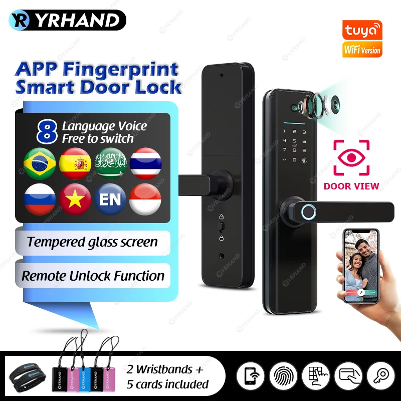 

YRHAND Tuya wifi​ Smart fechadura peephole waterproof eletronica biometria Digital Electronic fingerprint Tuya Smart Door lock