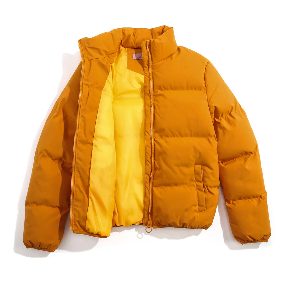 

Casual Female Winter Coat Cotton Padded Long Outerwear Short Stand Collar Fluffy Lady Snow Wear Color Solid Zipper Jacket