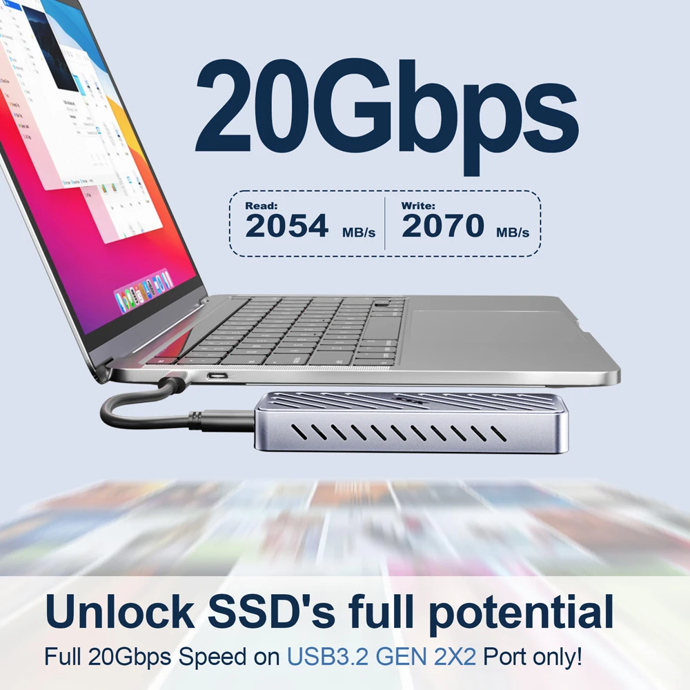 SSK M.2 NVMe SSD 인클로저 외장 하드 드라이브 케이스 도구 무료 알루미늄 합금 NVMe to C 타입 SSD 케이스 어댑터, PC 케이스용, 20Gbps