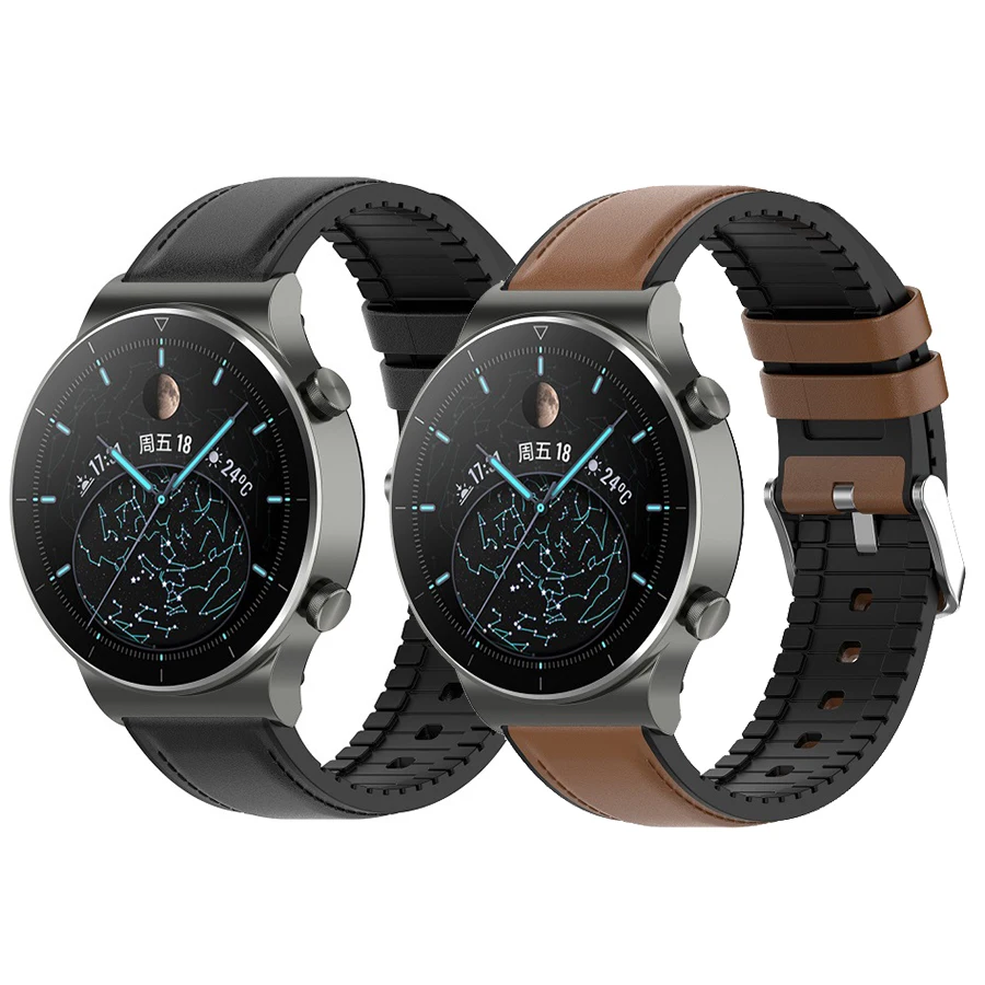 

Ремешок силиконовый для Huawei Watch 2 Pro GT 2 46 мм 2e 2 Pro, кожаный браслет для Honor Watch GS PRO Magic, 22 мм