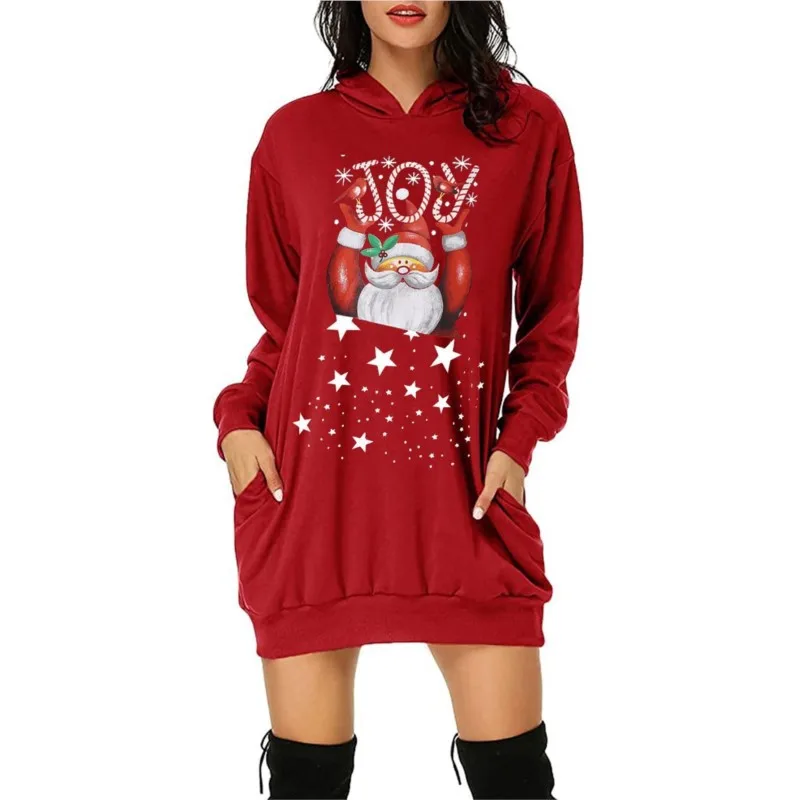 

Women's Christmas Snowflake Elk Long Hoodie Fashion Winter Vacation Stylish Christmas Eve Clothing Sweater Pullover Top