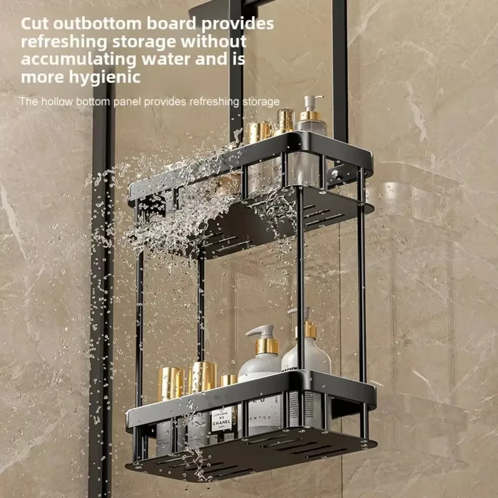 Bathroom Shelf Behind Door Multi-layer Baskets No Punching Required Hanging Towel Organizer Rack Wall Mounted Toiletries Rack 5