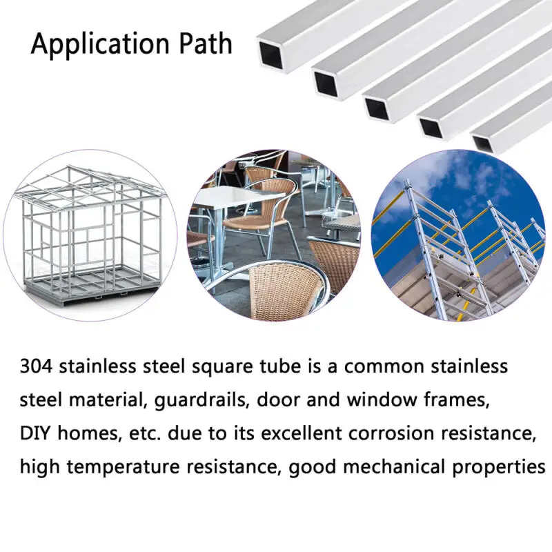 1PCS 304 스테인레스 스틸 사각 튜브 10-40mm 1mm 두께 250/300/500mm 길이, 부식 방지 광택 처리된 구조용 금속 파이프