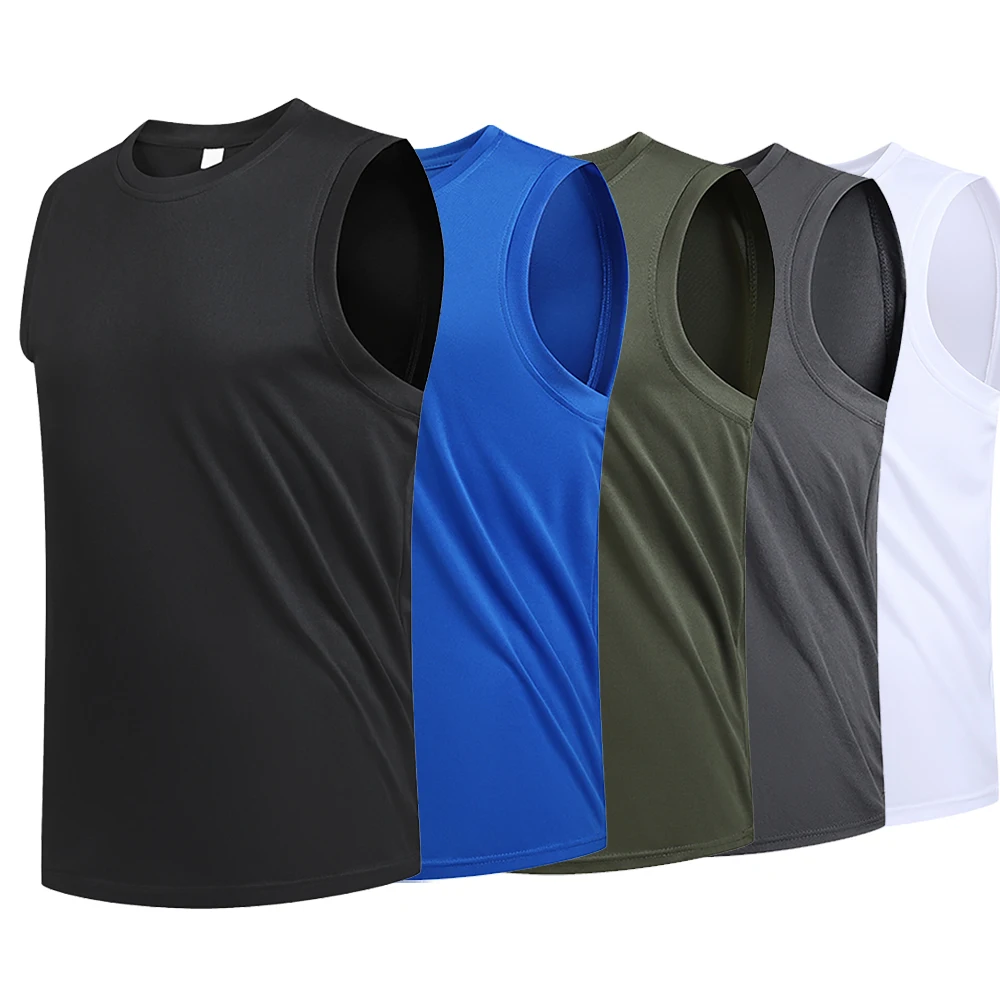 Herren Neue Große Größe Atmungsaktive Eis Seide Schnell Trocknend Ärmellose Weste Rundhals Casual Laufen Fitness M-8xl Sommer Sport T-Shirt