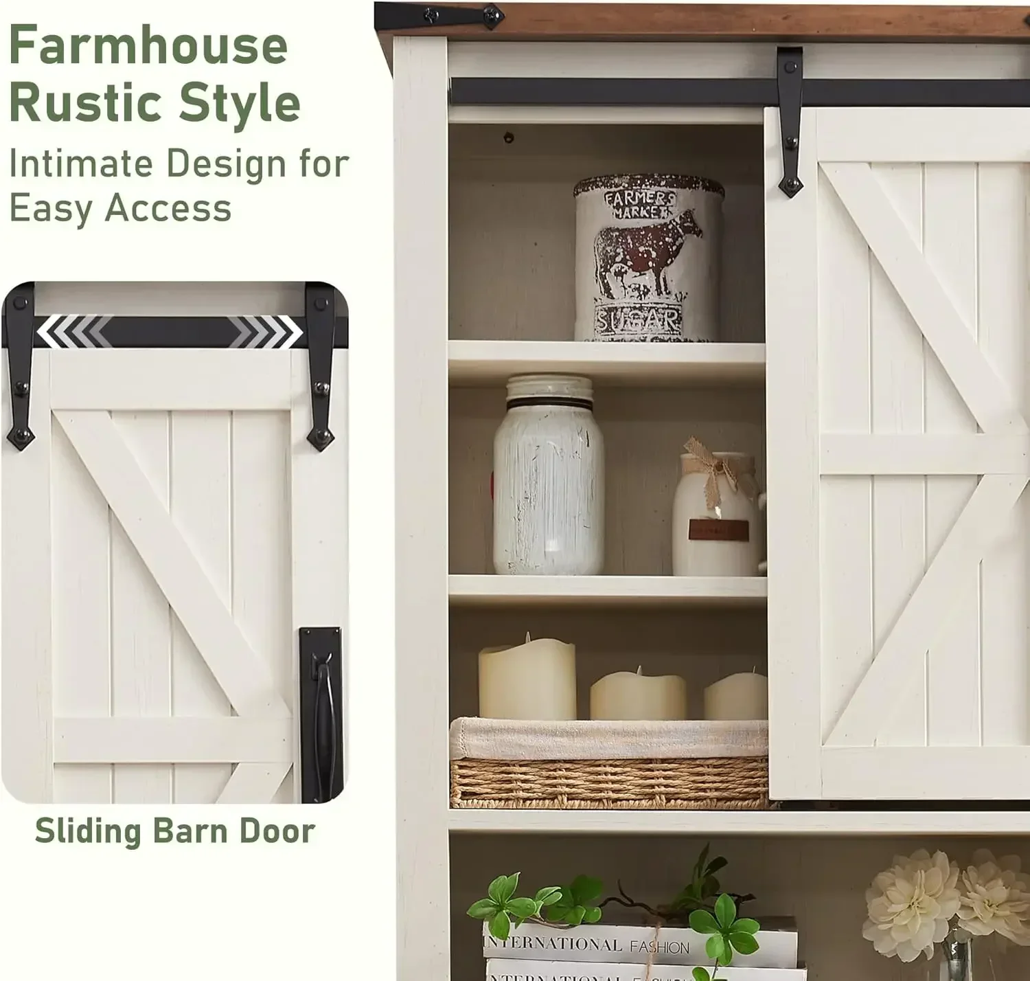Toilet Storage Cabinet, Farmhouse Storage Cabinet Over Toilet with Sliding Barn Door & Adjustable Shelves,Living Room,White 4
