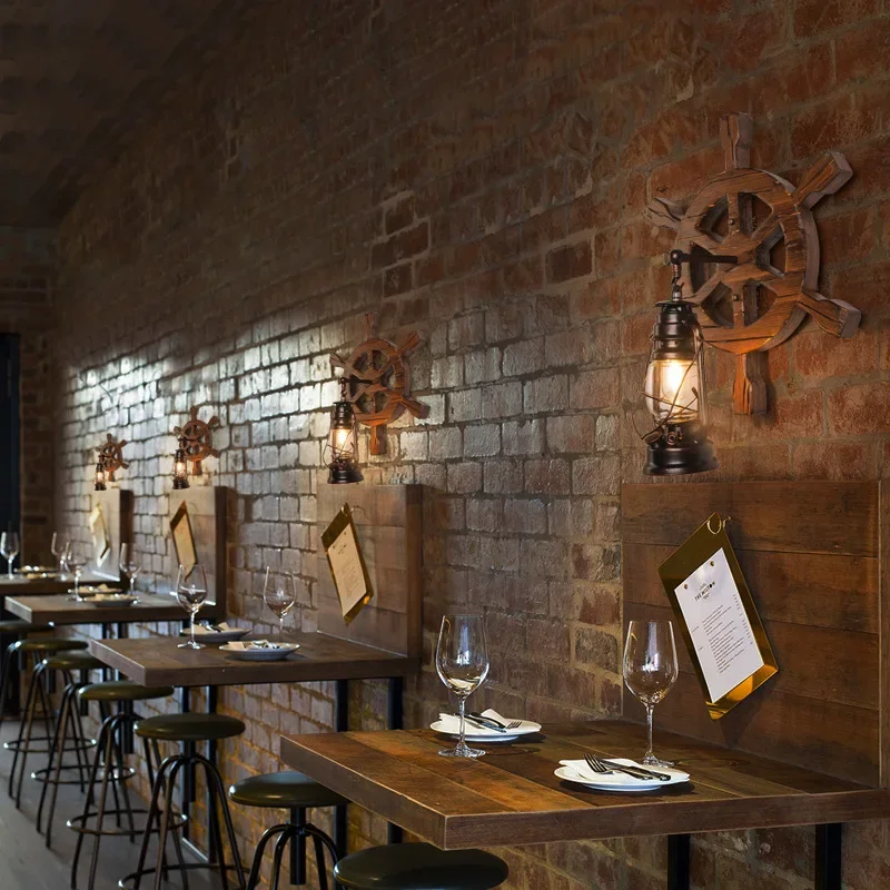 Industrial LED Ship Wheel Wall Light, Corrosion-Resistant Fixture, Glass Lampshade with High Transparency, Nautical Light