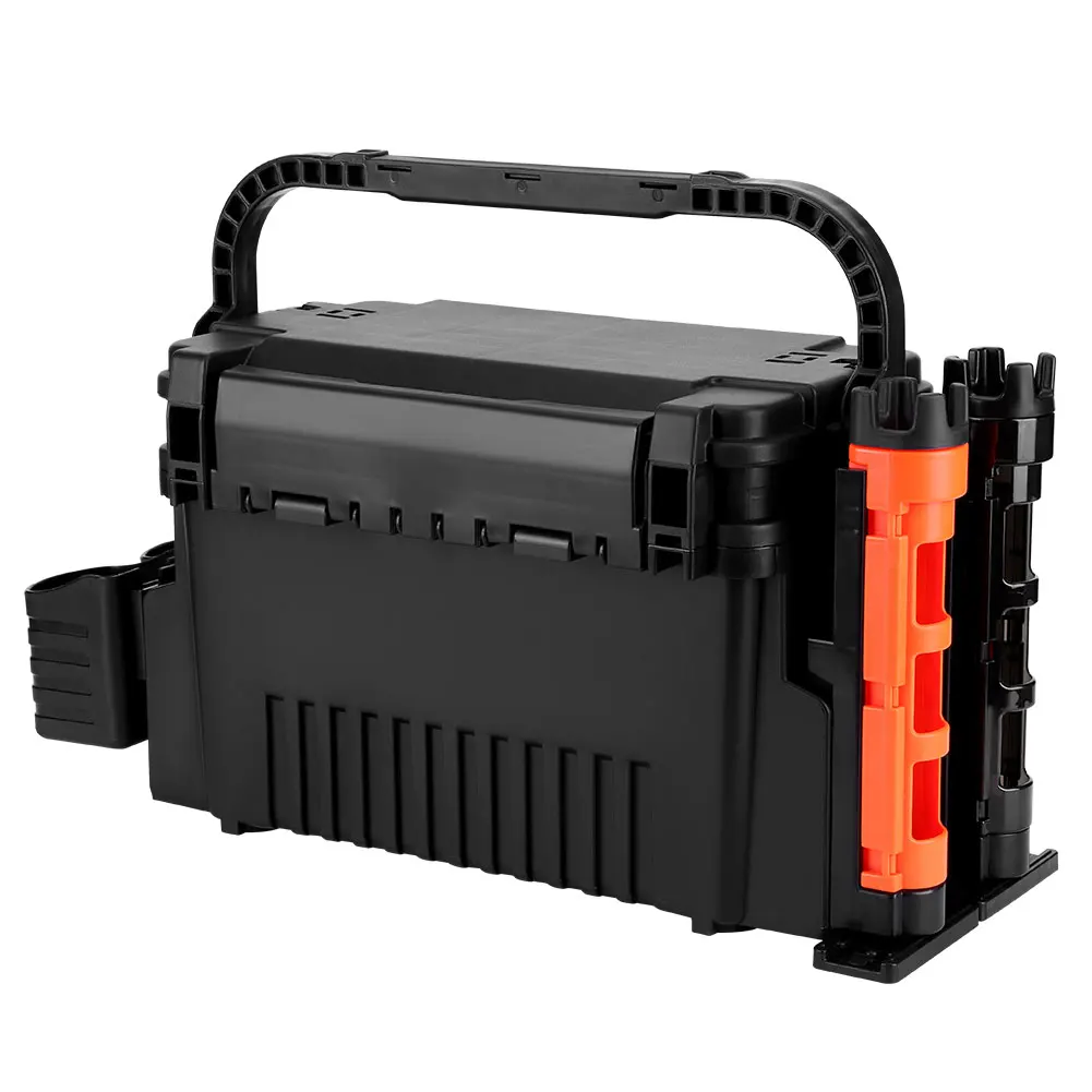 2 Tier Fishing Tackle Box Fishing Gear Box with Cup & Rod Holder Fishing Box 11 L Fishing Gear Carry On Case Fishing Accessories