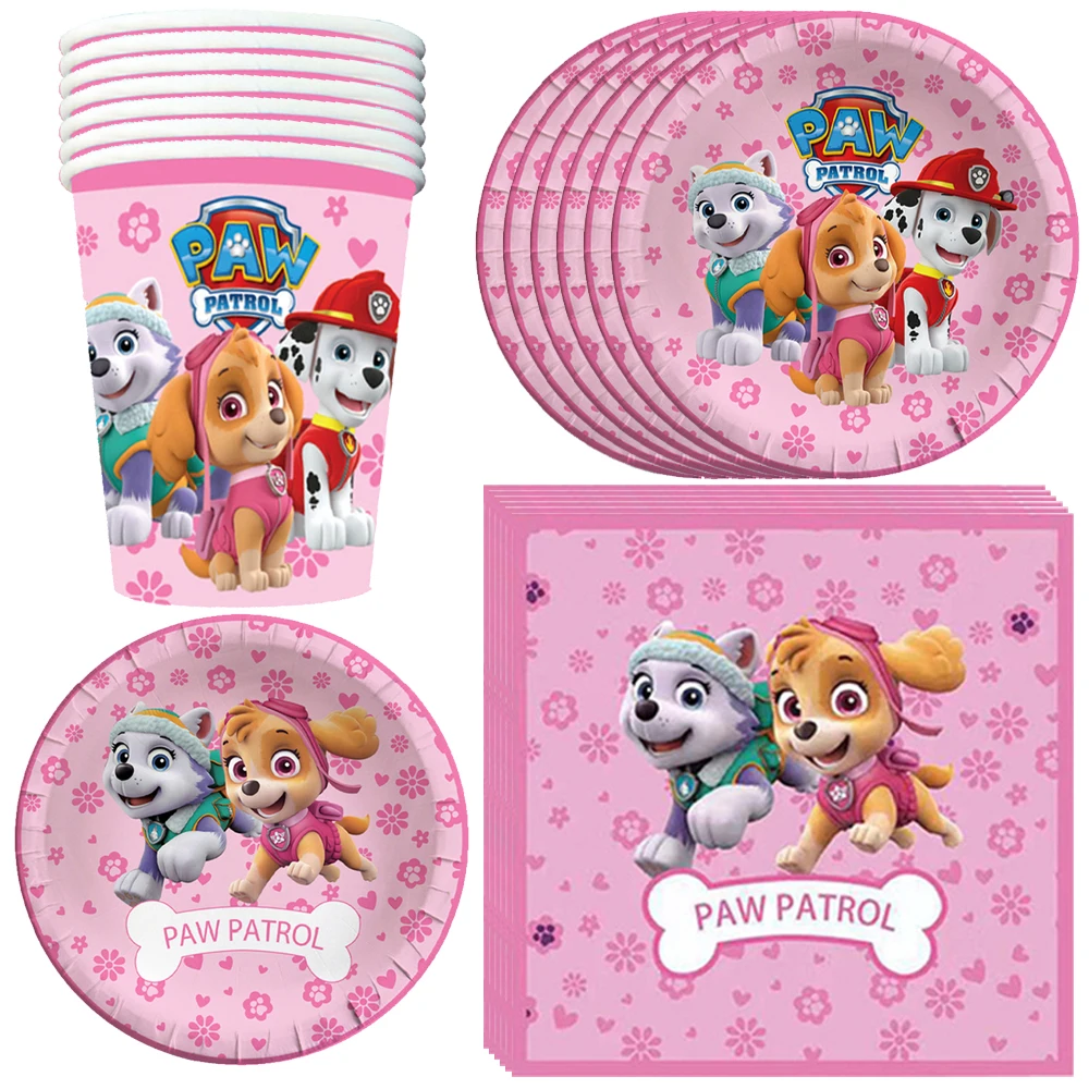Skye Paw Patrol Birthday Party For Girls Pink Cups Napkins Plates