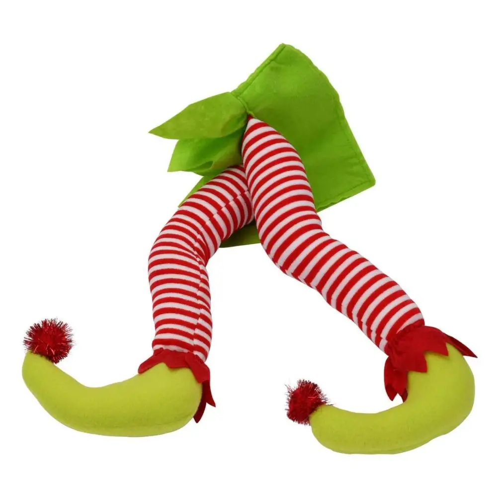 Elf Leg Santa Claus Leg Christmas Tree Picks Striped Plush Stuffed Hanging Ornaments Leg Picks Christmas Tree Party Decoration