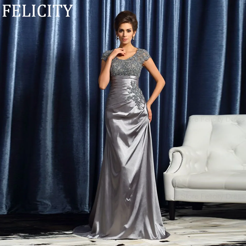 

Classic Mother of the Bride Dresses 2024 Mermaid Scoop Elegant Wedding Guest Dresses Satin Applique Beaded Pleated Evening Gowns