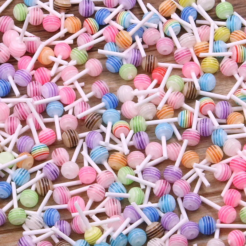 

30Pcs 6*17mm Kawaii Nail Art Decoration Resin Lollipop Candy Mixed Colors Rhinestone Manicure Accessories 3D Charm For Nails DIY