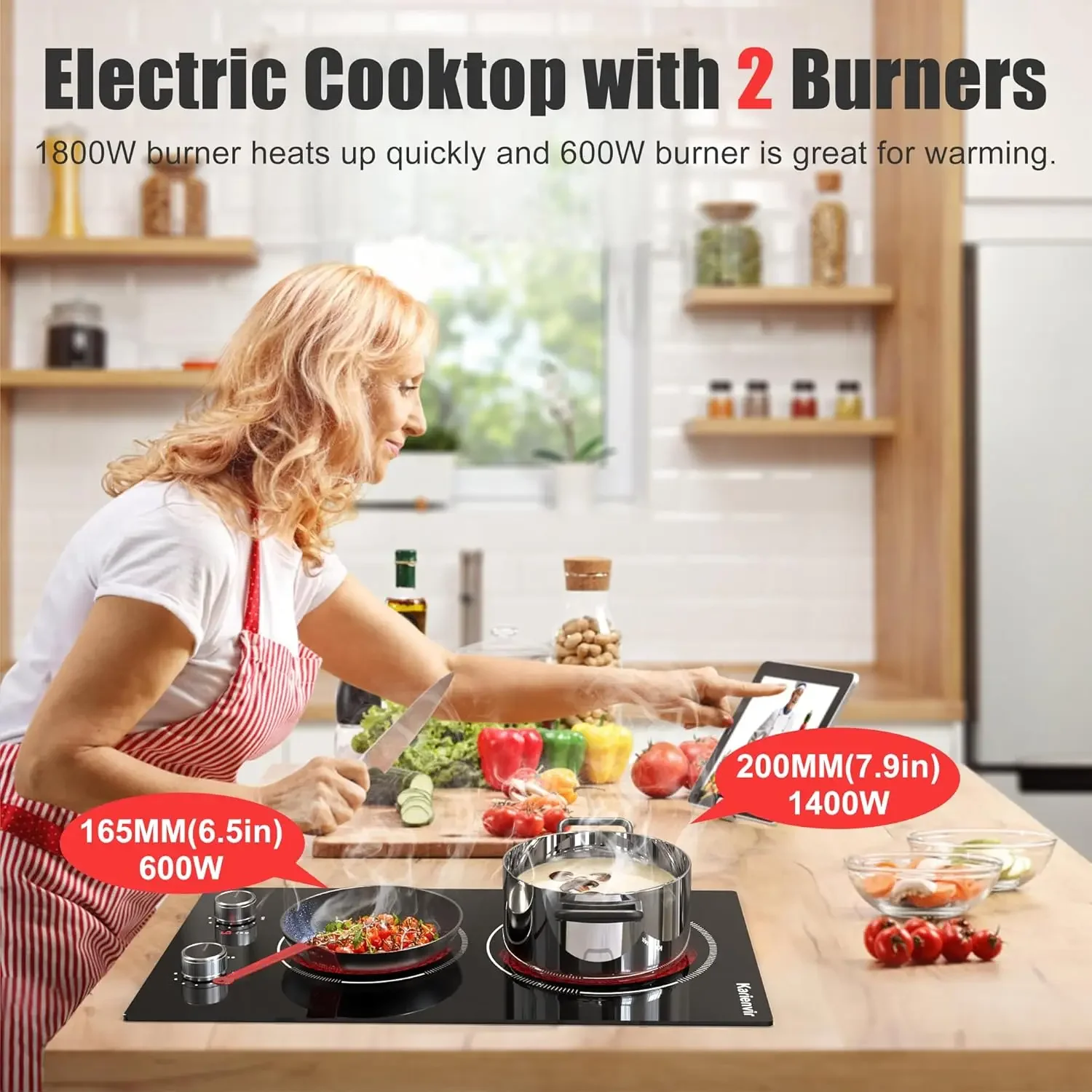 Electric Cooktop 2 Burners, Knob Control, Plug in Electric Stove 110v, 2000w, 9 Power Levels, Countertop & Built-in Ceramic Cook 5
