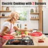 Electric Cooktop 2 Burners, Knob Control, Plug in Electric Stove 110v, 2000w, 9 Power Levels, Countertop & Built-in Ceramic Cook 5