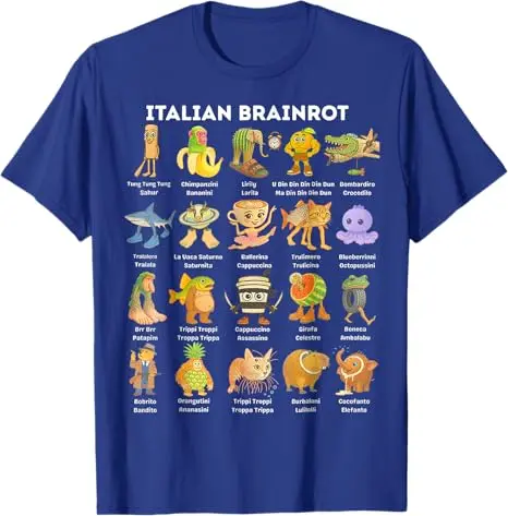 T-shirt Humoristique Italian Brain Rot - Memes Bootleg, Style Y2K, Coupe Classique - Coton Léger