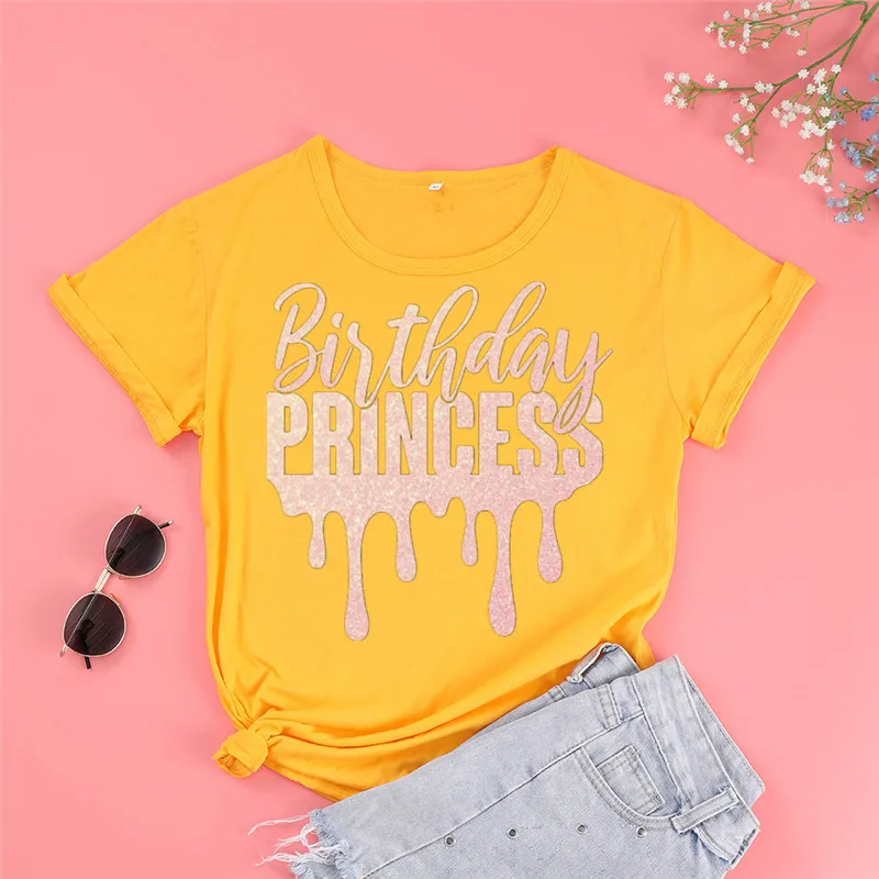 Birthday Princess Cotton Female Clothing O Neck 100% cotton  Shirt Short Sleeve Girl Top Tee Female Clothes goth y2k kawaii y2k women cotton short sleeved tees loose o neck kawaii graphic t shirt original cute cartoon print top female sweet streetwear