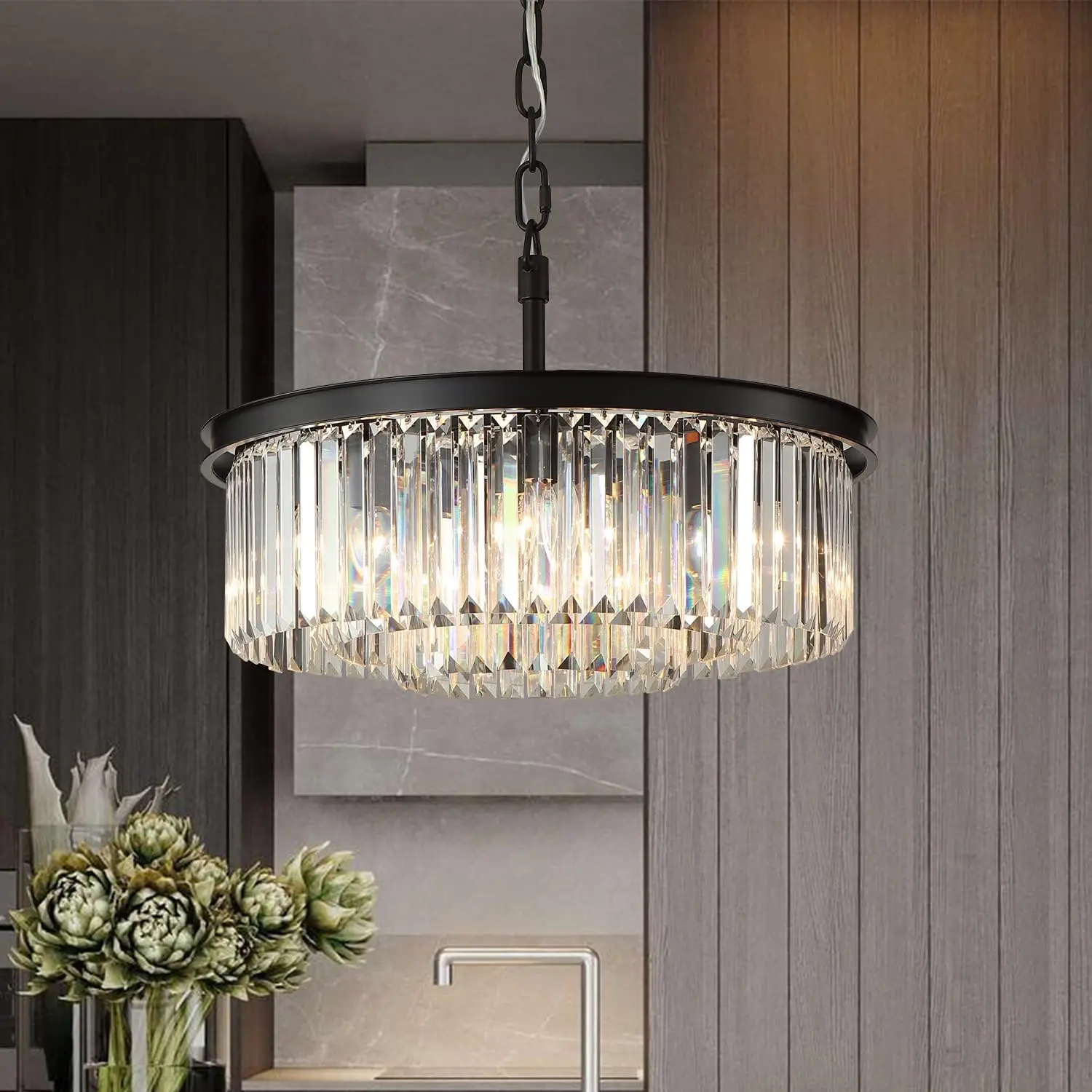 

Round Chandeliers 3-Tier Modern Pendant Lighting Metal Ceiling Light Fixture Adjustable Height for Kitchen Dining Room Living