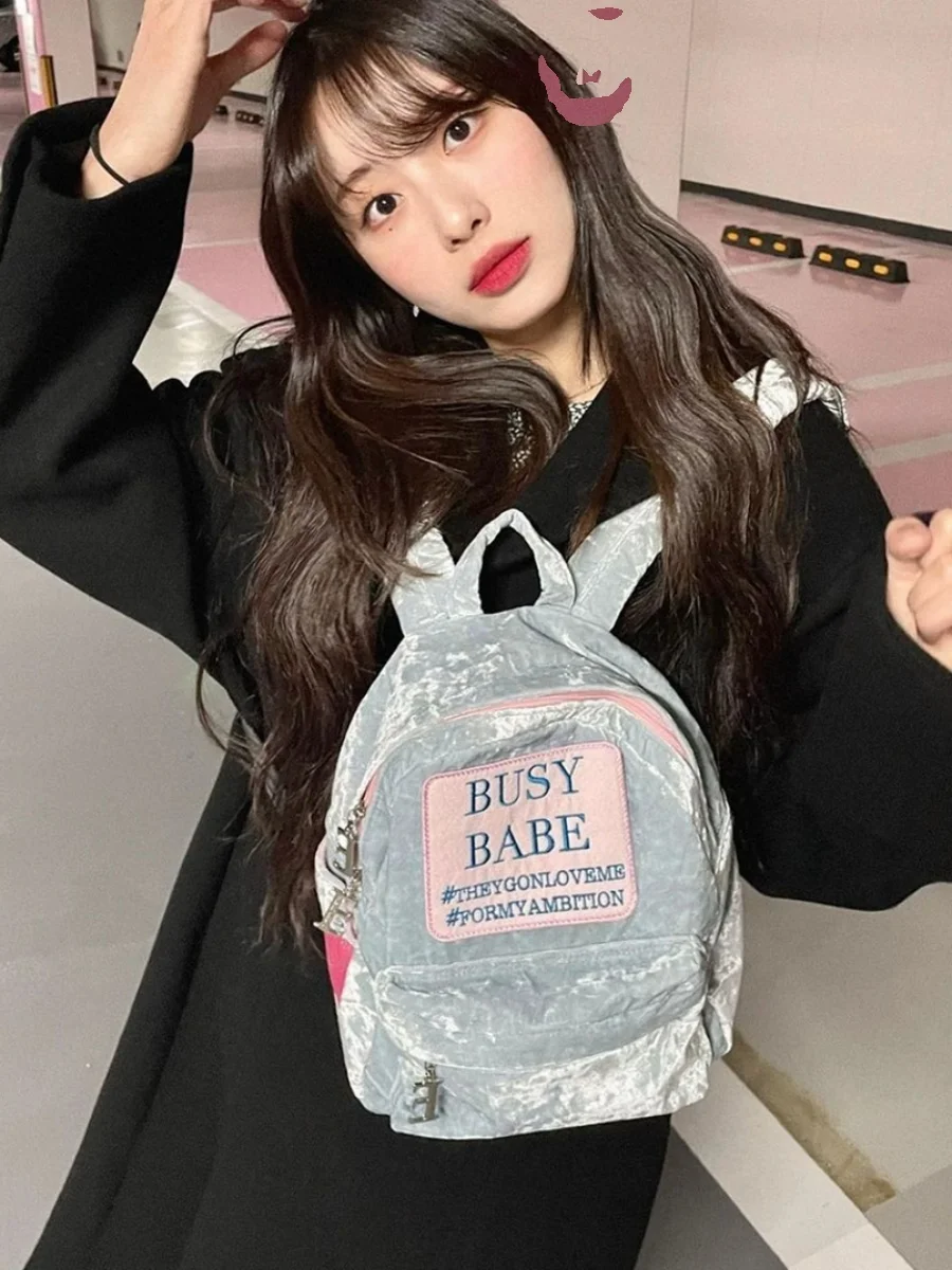 Designer Brand Velvet Backpack Suede Backpack Preppy Embroidery Pink Student Satchel Mochila Bags for Women Hot Selling