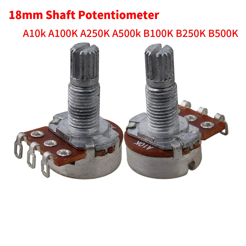 10pcs A10k A100K A250K A500k B100K B250K B500K 3Pin 18mm Shaft Amplifier Dual Stereo Potentiometer