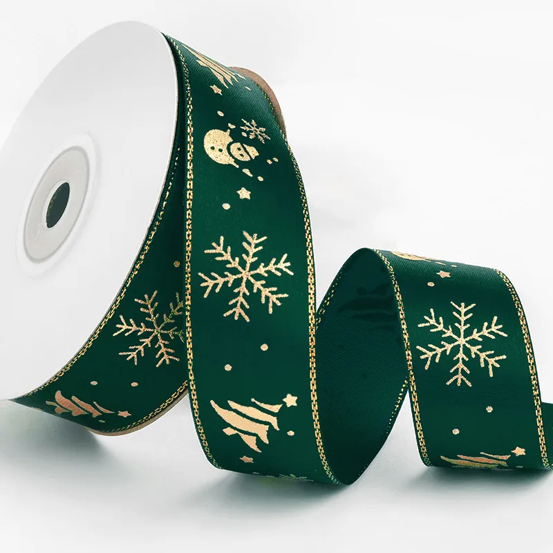 5Yards Bronzing Christmas Ribbons Printed Polyester Ribbons for Bow Gift Box Packaging Tape diy christmas decoration Crafts 25mm