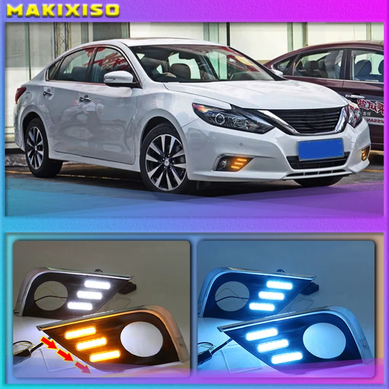 

LED Daytime Running Light Waterproof Car 12V LED DRL fog Lamp with Turn Signal style Relay For Nissan Altima Teana 2017 2018