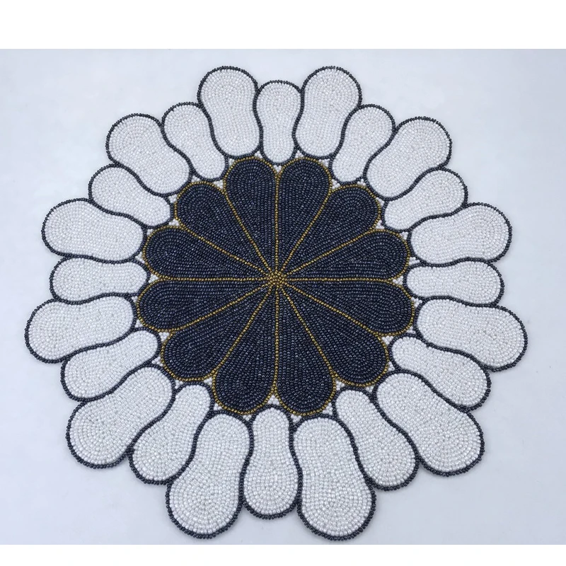 

Handmade Natural Bead Placemat, Round Table Mat, Luxury Cover, Sewing, 38cm, Decor, Home, Desk, MF293