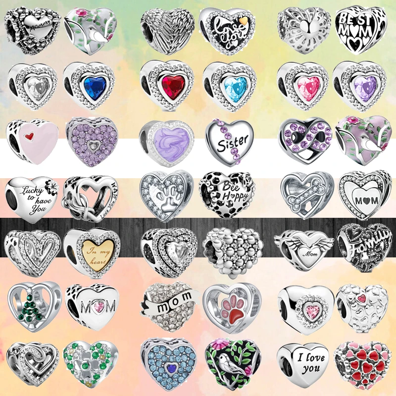 

New Silver Color Heart-Shaped Mom Paw Imprint Love Sparkling Hollow Beads Fit Pandora Charms Bracelet DIY Women Original Jewelry