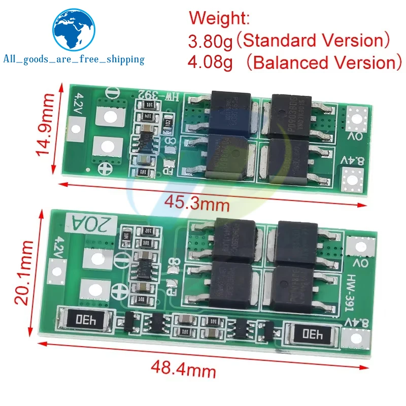 Battery Protection Board TZT 1/3PCS 2S 20A 7.4V 8.4V 18650 Lithium Battery Protection Board/BMS Board For DIY