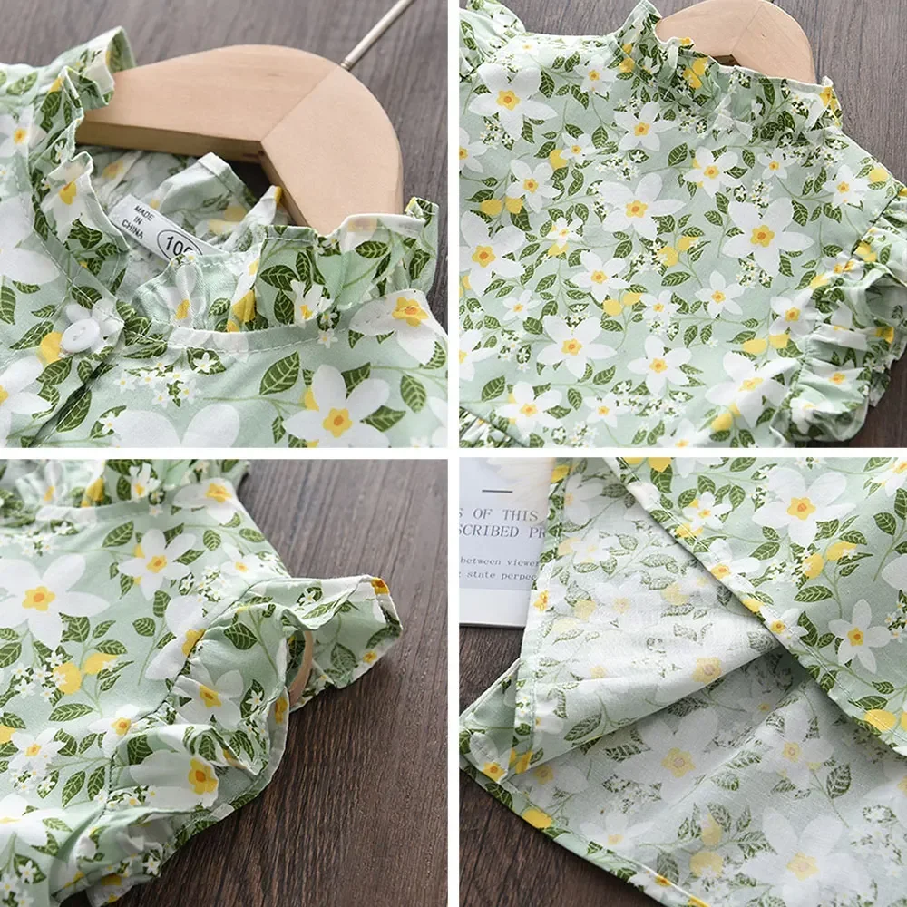 فستان صيفي للفتيات بدون أكمام مطبوع عليه زهور قطعة...