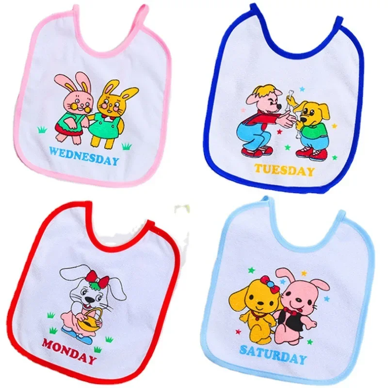 Weekly Without Repeating Baby Bibs U Shaped Newborn Infants Waterproof Printing Burp Cloths Saliva Towel for Baby 7pcs