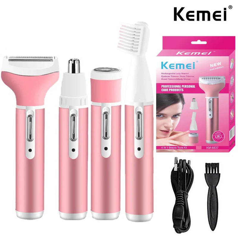 

Kemei 4 in 1 Women Epilator Female Eyebrow Trimmer Lady Shaver For Hair Removal Shaving Machine Face depilador Bikini Depilatory