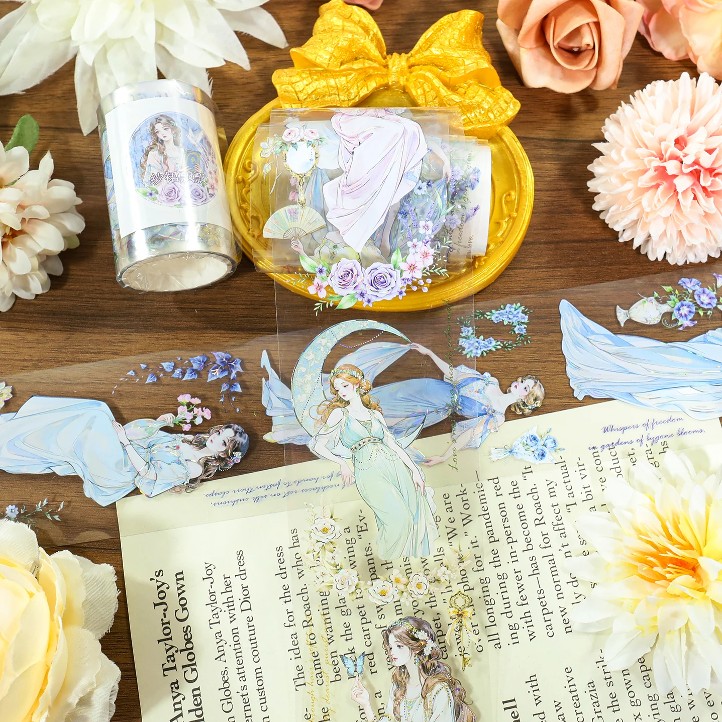 60mm*200cm 빈티지 소녀 꽃 캐릭터 풍경 PET 테이프 크리에이티브 DIY 저널 재료 콜라주 스크랩북킹 문구류